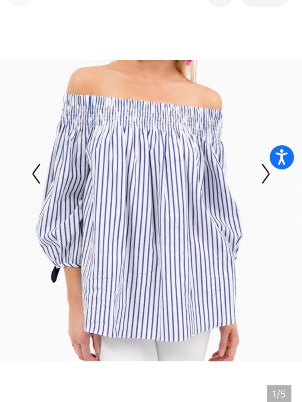 DO+BE Navy and White Striped Off-Shoulder Blouse